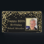 Banderoles Photo Black Gold 80th Birthday Personnalisé<br><div class="desc">Photo Black Gold 80th Birthday Personnalisé</div>