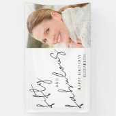 Banderoles Photo Black White Script Fifty Fabulous Birthday (Vertical)