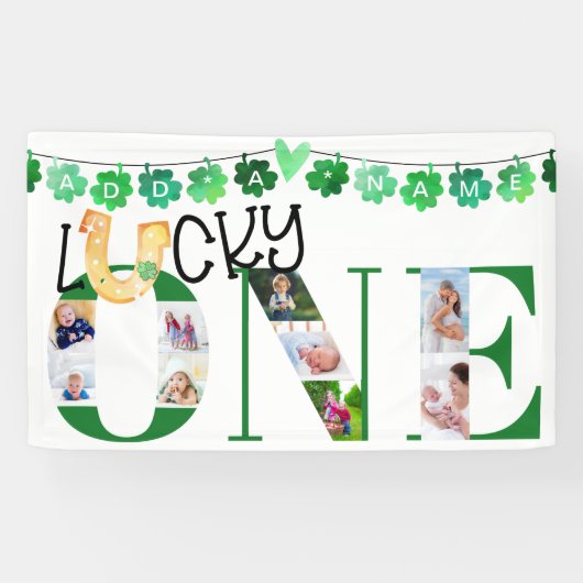 Banderoles Photo Collage Lucky One Custom 1st Birthday Party (Horizontal)