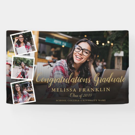 Banderoles Photo Collage Modern Gold Graduation Party (Horizontal)