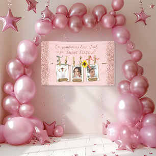 Banderoles Photo Collage Rose Gold Parties scintillant Sweet 
