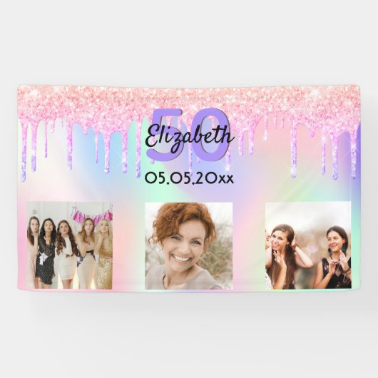 Banderoles Photo d'anniversaire rose violet bienvenue (Horizontal)