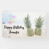 Banderoles Photo de 2 ananas sur une plage Anniversaire (Horizontal)