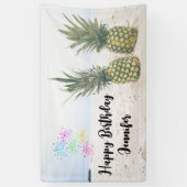 Banderoles Photo de 2 ananas sur une plage Anniversaire (Vertical)