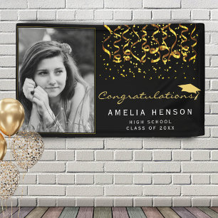 Banderoles Photo de fin d'études Gold Black Confetti 2022