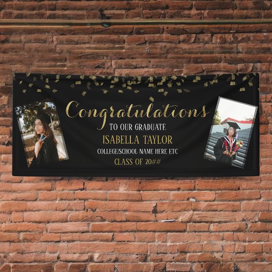 Banderoles Photo de Graduation Black & Gold Félicitations