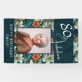 Banderoles Photo de joyeux anniversaire 80 ans avec motif flo (Horizontal)