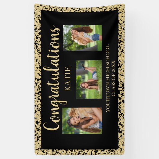 Banderoles Photo de la Parties scintillant d'or noir (Vertical)