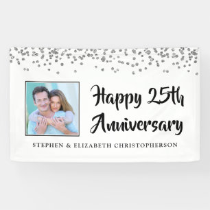 Banderoles Photo du 25e anniversaire Silver Confetti
