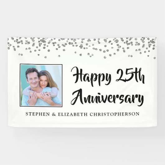 Banderoles Photo du 25e anniversaire Silver Confetti (Horizontal)