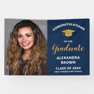 Banderoles Photo Graduation Announcement Blue