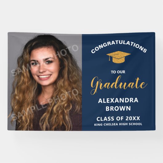 Banderoles Photo Graduation Announcement Blue (Horizontal)