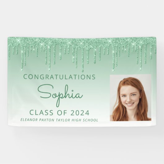 Banderoles Photo Green Parties scintillant 2024 Graduation (Horizontal)