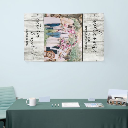 Banderoles Photo mariage moderne en bois rustique Accueil (Salon professionnel)