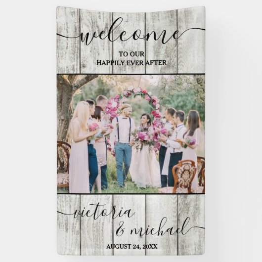 Banderoles Photo mariage moderne en bois rustique Accueil (Vertical)