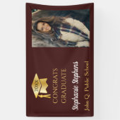 Banderoles Photo Maroon Gold Congrats Nom du diplômé | École (Vertical)