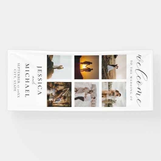 Banderoles Photo moderne Collage Elégant Mariage Bienvenue (Horizontal)