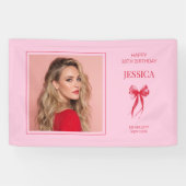 Banderoles Photo moderne rose Trente Bow Joyeux 30e anniversa (Horizontal)