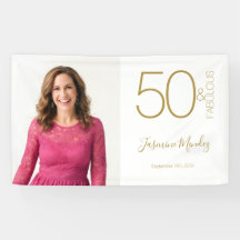 Photo personnalisé 50e anniversaire or blanc 50 &