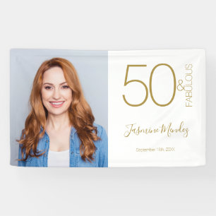 Banderoles Photo personnalisé 50e anniversaire or blanc 50 &