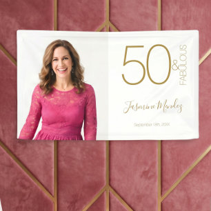 Banderoles Photo personnalisée 50e anniversaire or blanc 50 &