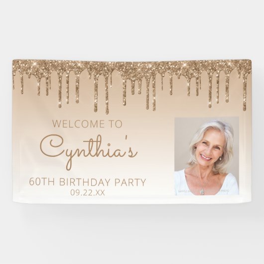 Banderoles Photo personnalisée Gold Parties scintillant Drip (Horizontal)