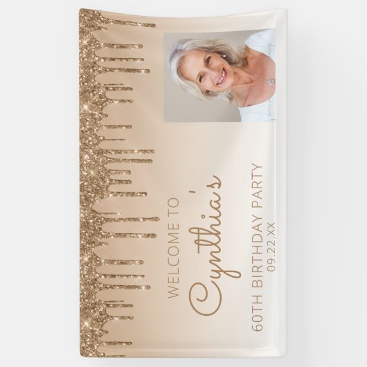 Banderoles Photo personnalisée Gold Parties scintillant Drip  (Vertical)