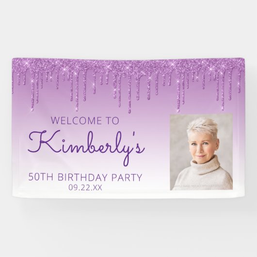 Banderoles Photo personnalisée Purple Parties scintillant Dri (Horizontal)