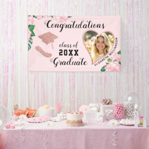 Banderoles Photo Pink Floral Class of 2025 Graduation