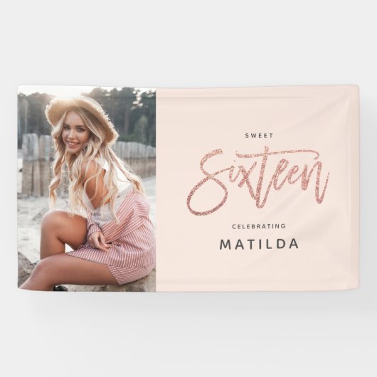 Banderoles Photo rose parties scintillant rose d'or fillette (Horizontal)