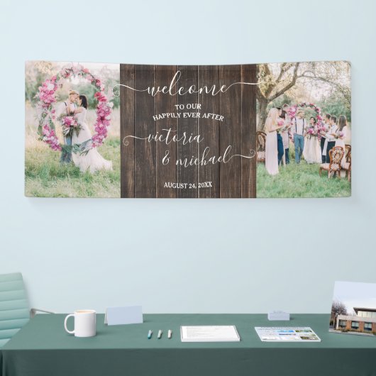 Banderoles Photo Rustic Wood mariage Bienvenue (Salon professionnel)