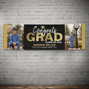 Banderoles Photographie Noir Et Or Congrats Grad Grad Graduat