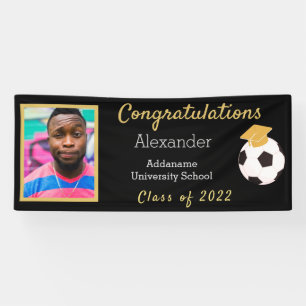 Banderoles Photos Black and Gold Congrats Grad Soccer Ball