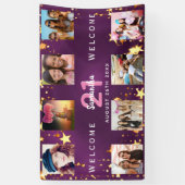Banderoles Photos d'anniversaire collage or violet monogramme (Vertical)