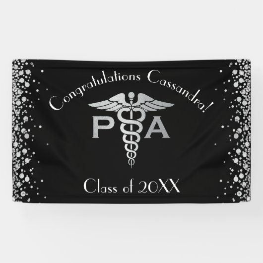 Banderoles Physician Assistant PA Graduation Black Silver (Horizontal)