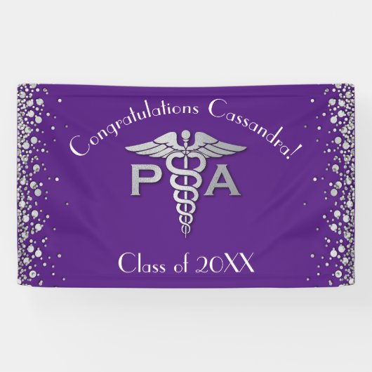 Banderoles Physician Assistant PA Graduation Purple Silver (Horizontal)