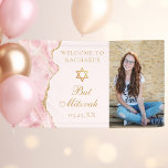 Banderoles Pic Rose Gold Agate Bat mitzvah Photo Party<br><div class="desc">Une agate rose et or chic orne le côté de cette élégante bannière de bienvenue Bat mitzvah. Le nom de votre fille est écrit dans une belle écriture formelle sous l'Étoile de David et à côté de sa photo. Un joli panneau parfait pour une famille juive moderne célébrant une fille...</div>