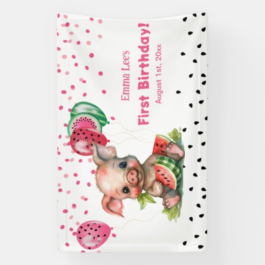 Banderoles Piglet mignon pastèque Anniversaire (Verticale)
