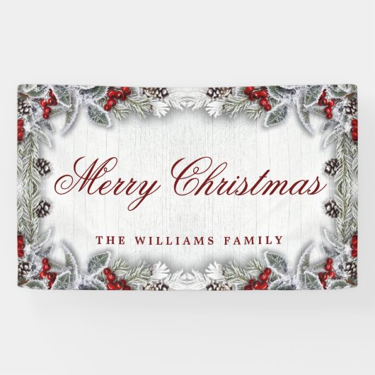 Banderoles Pine Cône Branche Bois rustique Joyeux Noël (Horizontal)