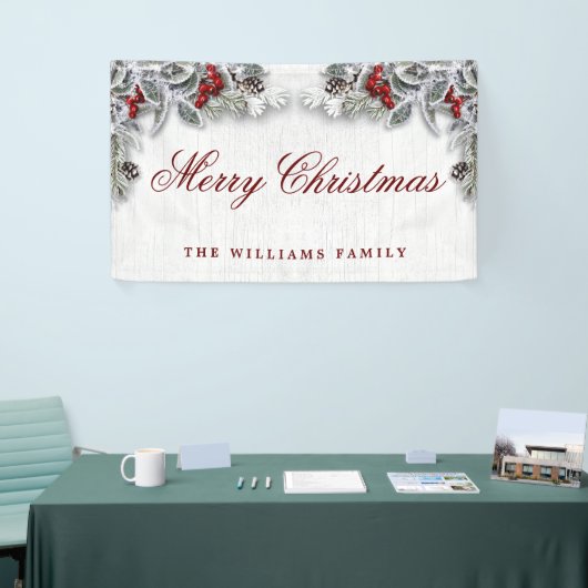 Banderoles Pine Cône Branche Bois rustique Joyeux Noël (Salon professionnel)