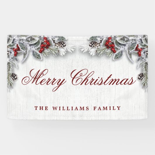 Banderoles Pine Cône Branche Bois rustique Joyeux Noël (Horizontal)