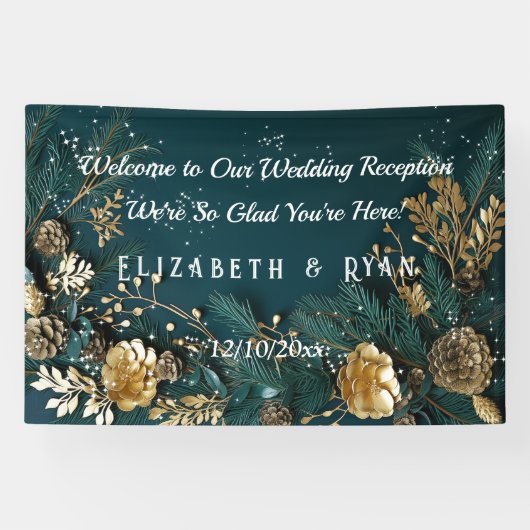 Banderoles Pinecones d'or Pine Branches Hunter Green Welcome (Horizontal)
