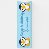 Banderoles Pingouin Anniversaire Bleu (Vertical)