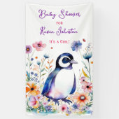 Banderoles Pingouin bébé en fleurs Baby shower de fille (Vertical)