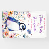 Banderoles Pingouin en Fleurs Fille d'anniversaire Bienvenue (Horizontal)
