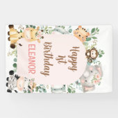 Banderoles Pink Arch Safari Party Animaux 1er anniversaire (Horizontal)