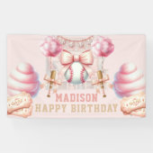 Banderoles Pink Baseball Happy Birthday (Horizontal)