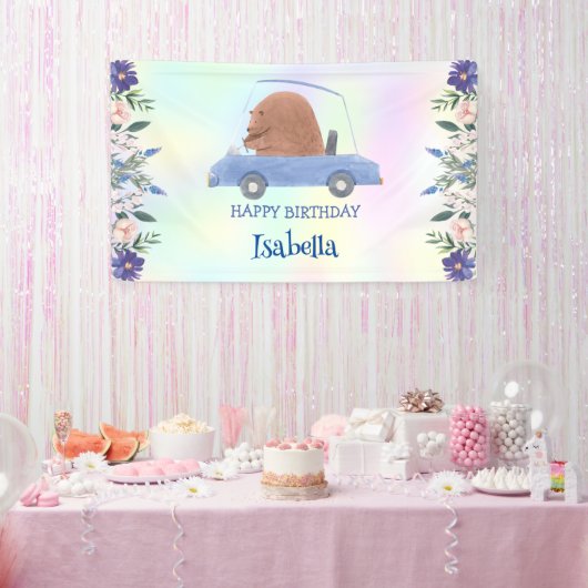 Banderoles Pink Bear Race car Fleur tropicale fête d'annivers (Fête)