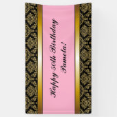 Banderoles Pink Black Any Age Gold Damask Anniversaire Banniè (Vertical)