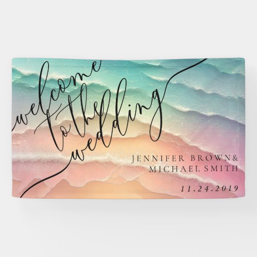 Banderoles Pink Blue Ocean Beach Summer Party Bienvenue mer (Horizontal)